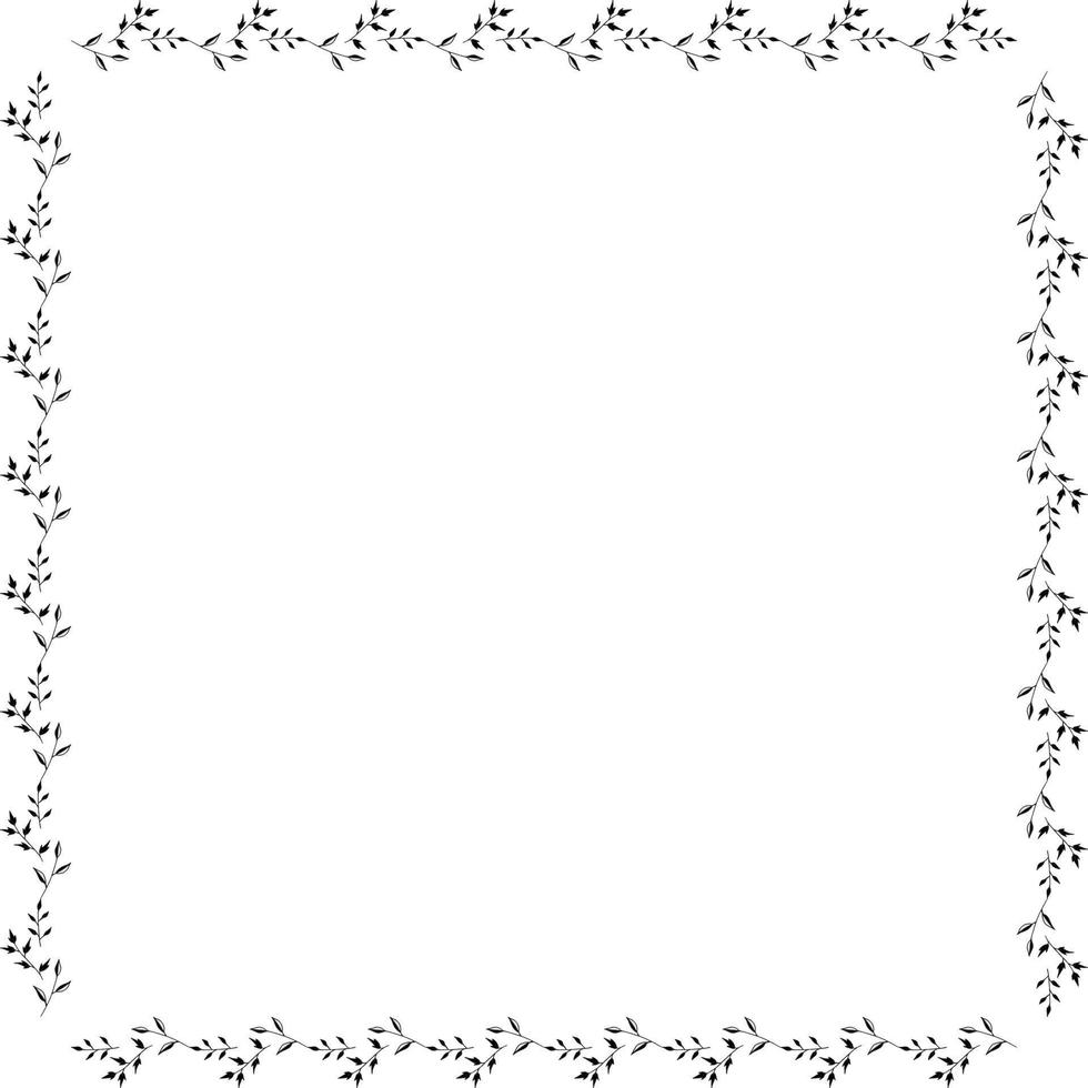 Square frame with black and white branches. Isolated wreath on white background for your design vector