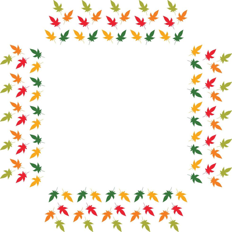 Square frame of vertical autumn  leaves. Isolated nature frame on white background for your design. vector