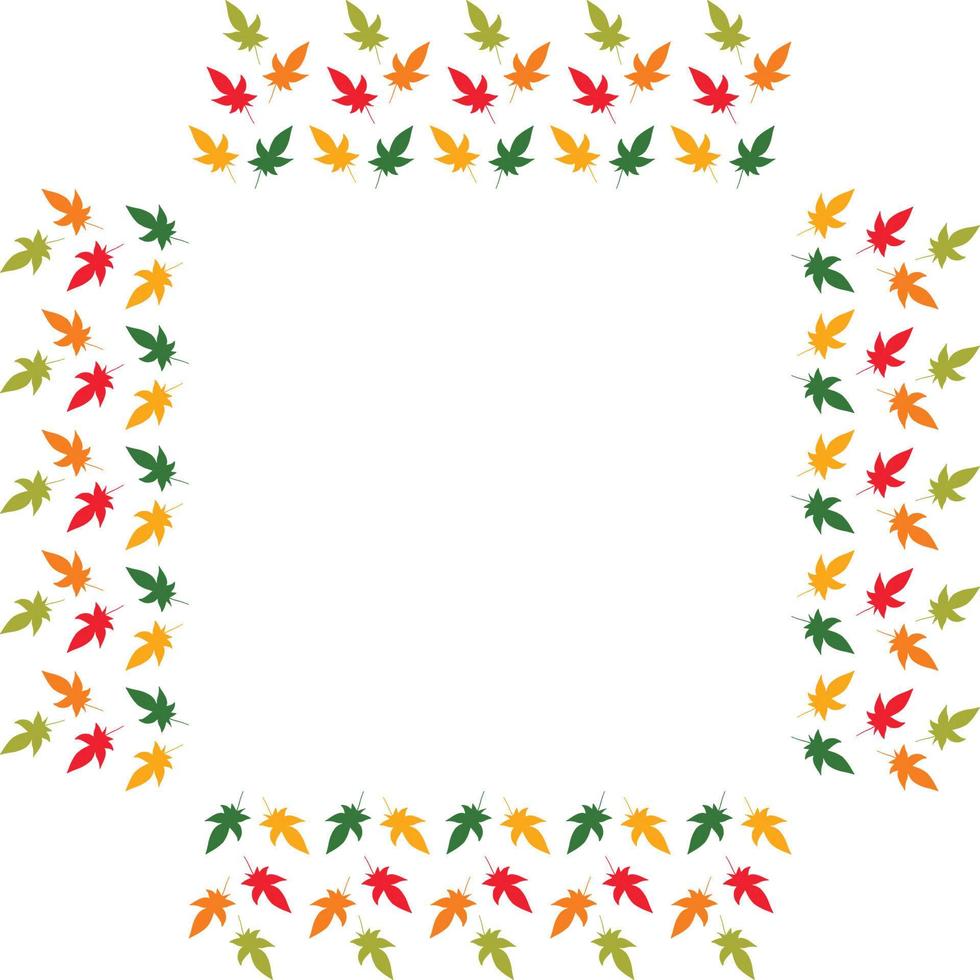 Square frame of vertical autumn  leaves. Isolated nature frame on white background for your design. vector