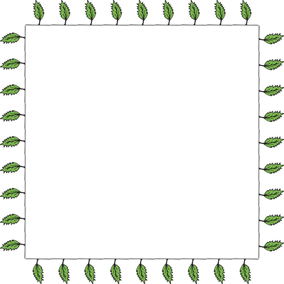 Square frame with carved leaves. Isolated wreath on white background for your design vector