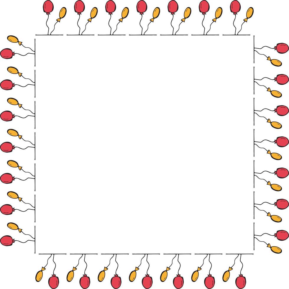 Square frame with colored balloons. Isolated wreath on white background for your design vector