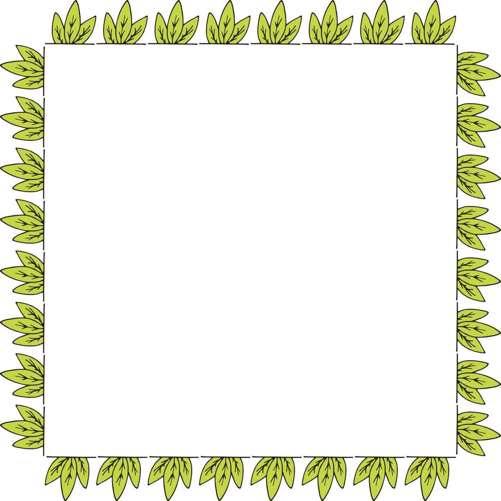 Square frame with bright green leaves. Isolated wreath on white background for your design vector