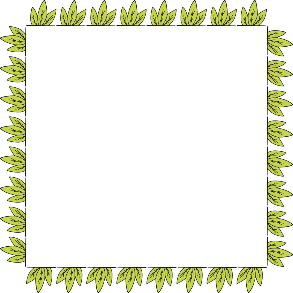 Square frame with bright green leaves. Isolated wreath on white background for your design vector