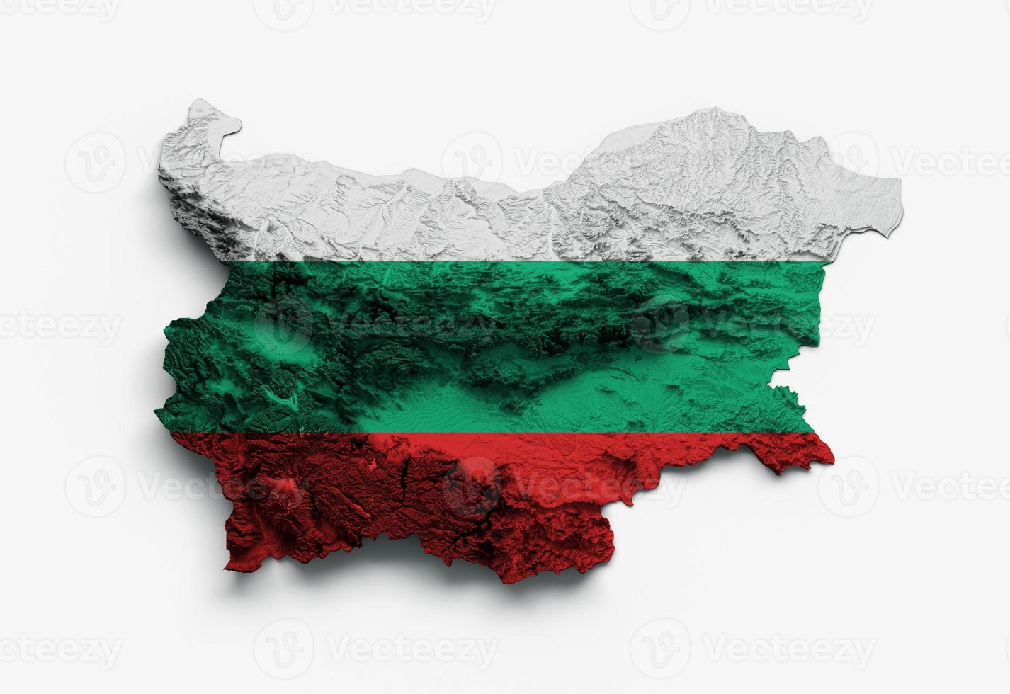 Bulgaria Map Bulgaria Flag Shaded relief Color Height map on white Background 3d illustration photo