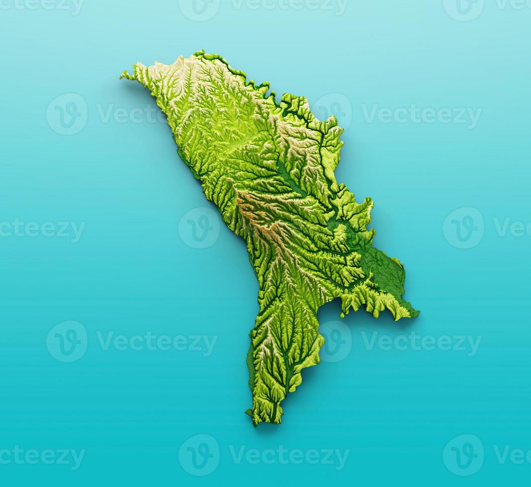 Moldova Map Shaded relief Color Height map on the sea Blue Background 3d illustration photo