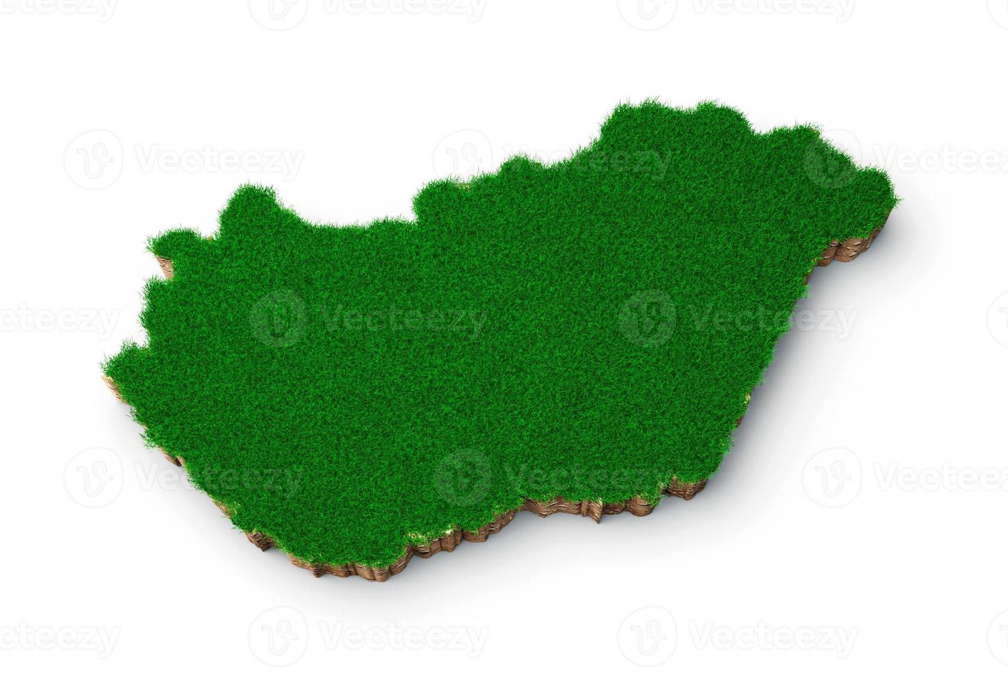 Hungary Map soil land geology cross section with green grass and Rock ground texture 3d illustration photo