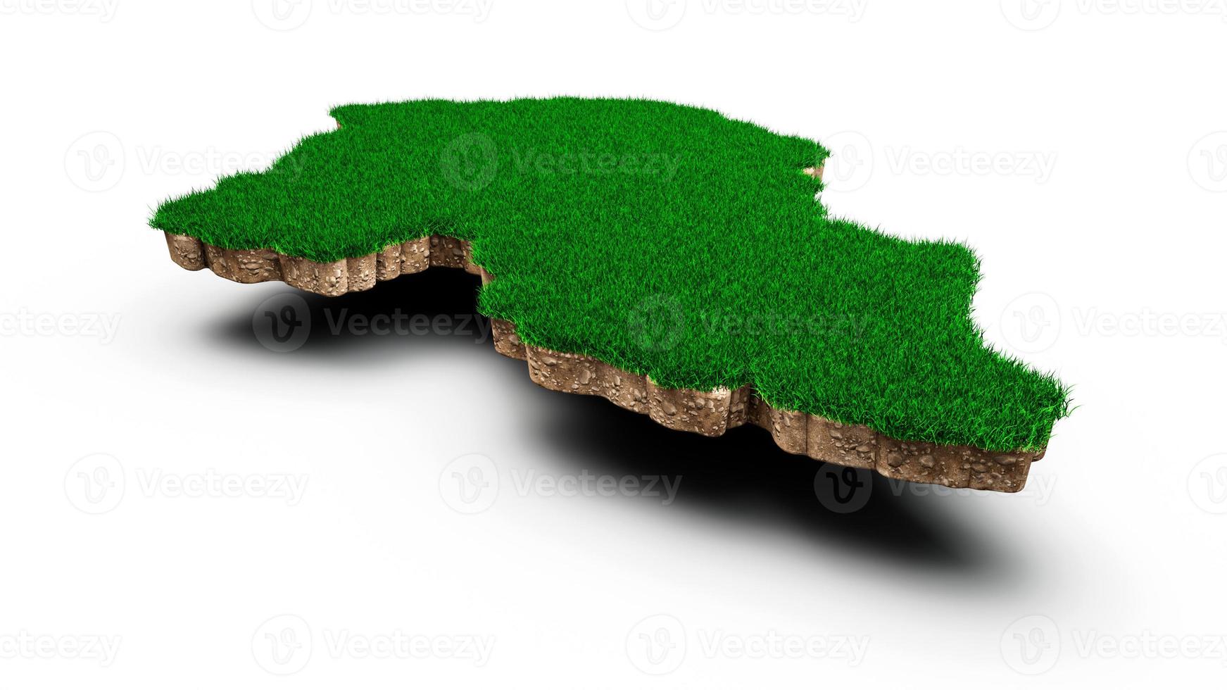 Uganda Map soil land geology cross section with green grass and Rock ground texture 3d illustration photo