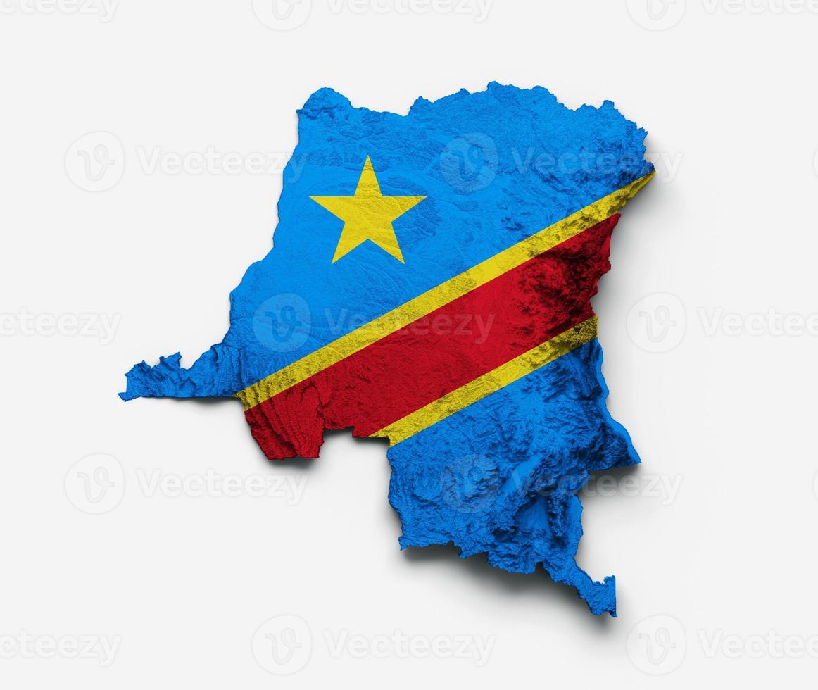 Congo Map Congo Flag Shaded relief Color Height map on white Background 3d illustration photo