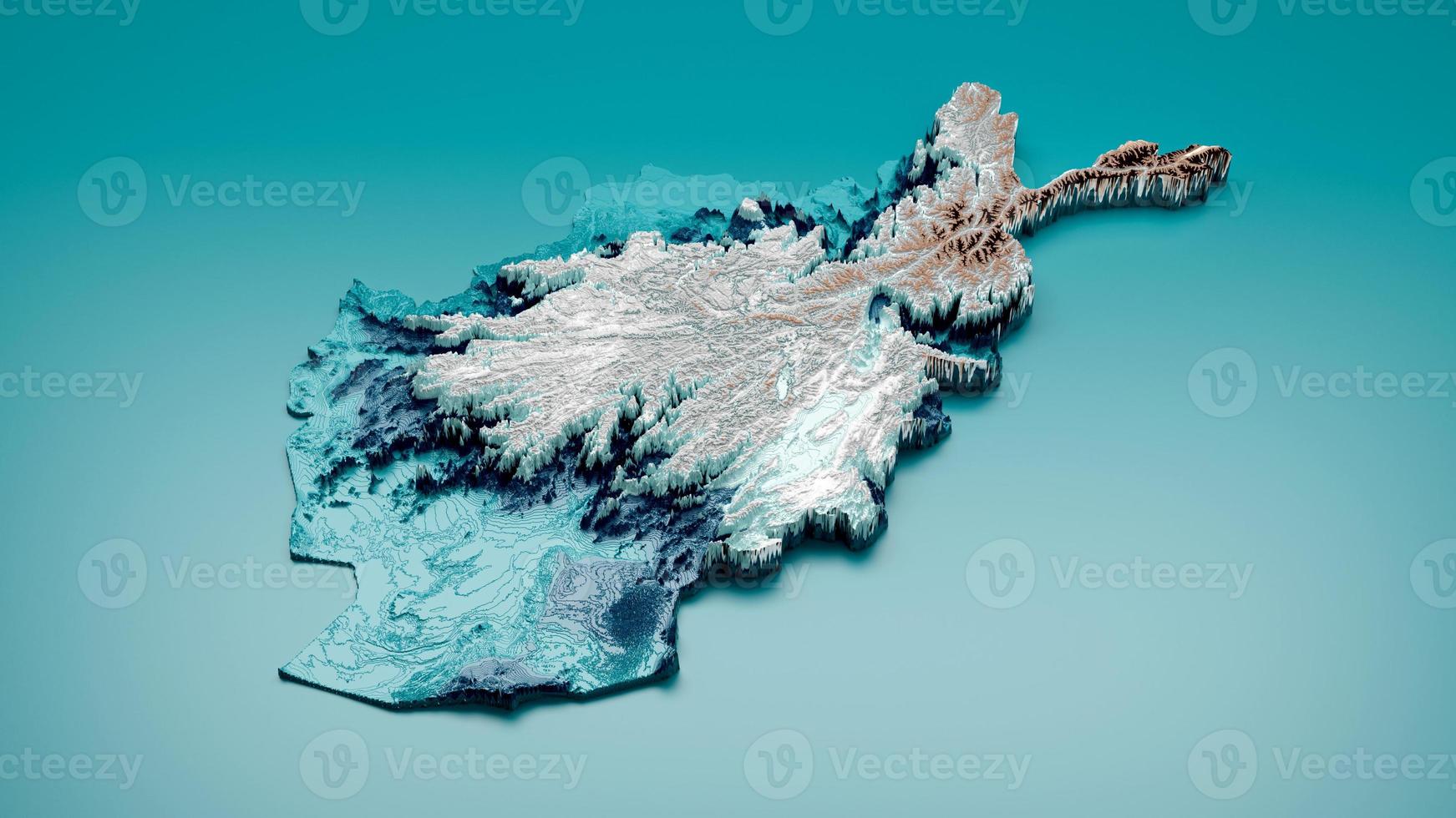 Topographic Afghanistan Map Hypsometric Afghanistan Elevation tint Spectral Shaded relief map 3d illustration photo