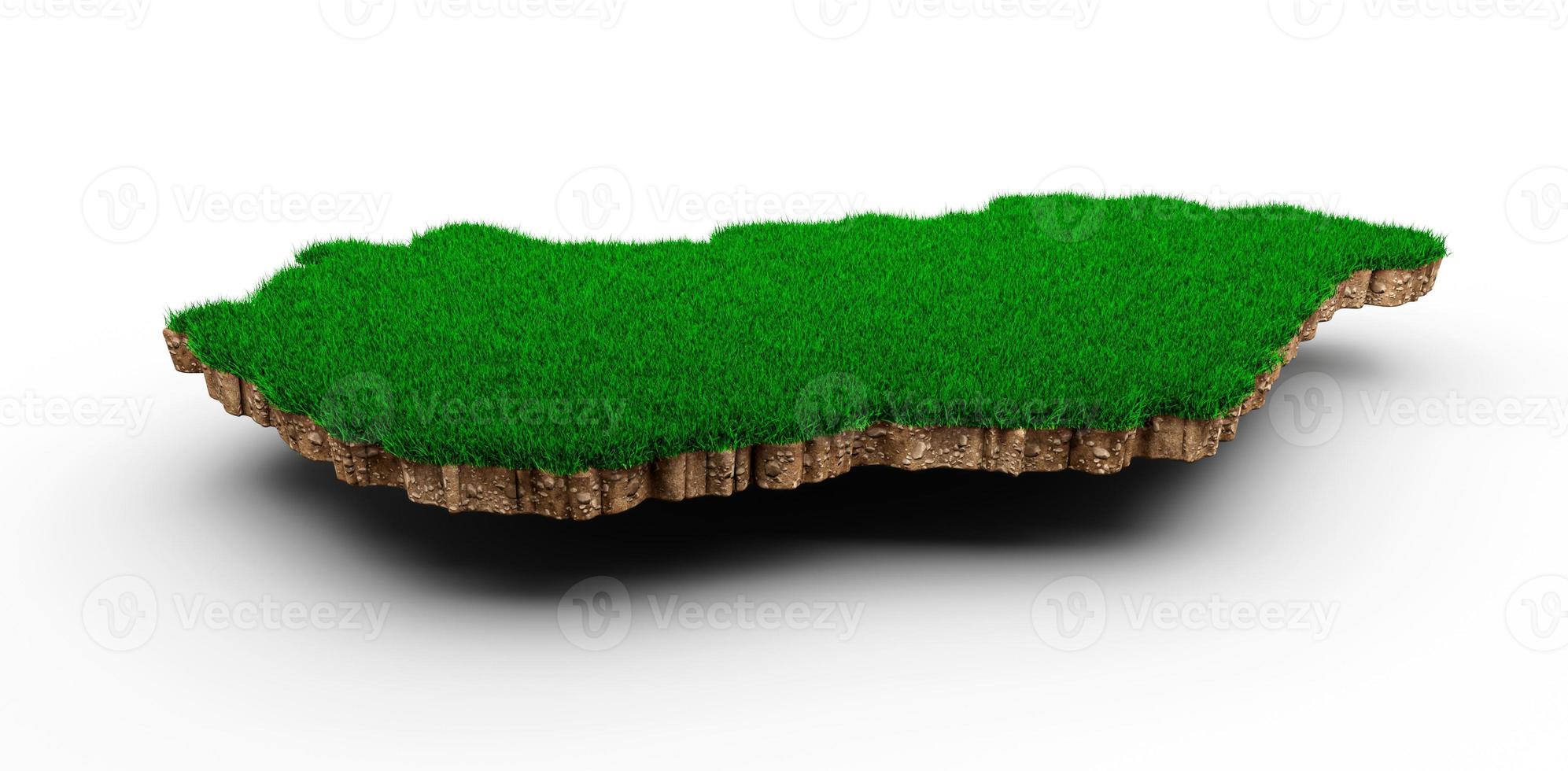 Hungary Map soil land geology cross section with green grass and Rock ground texture 3d illustration photo