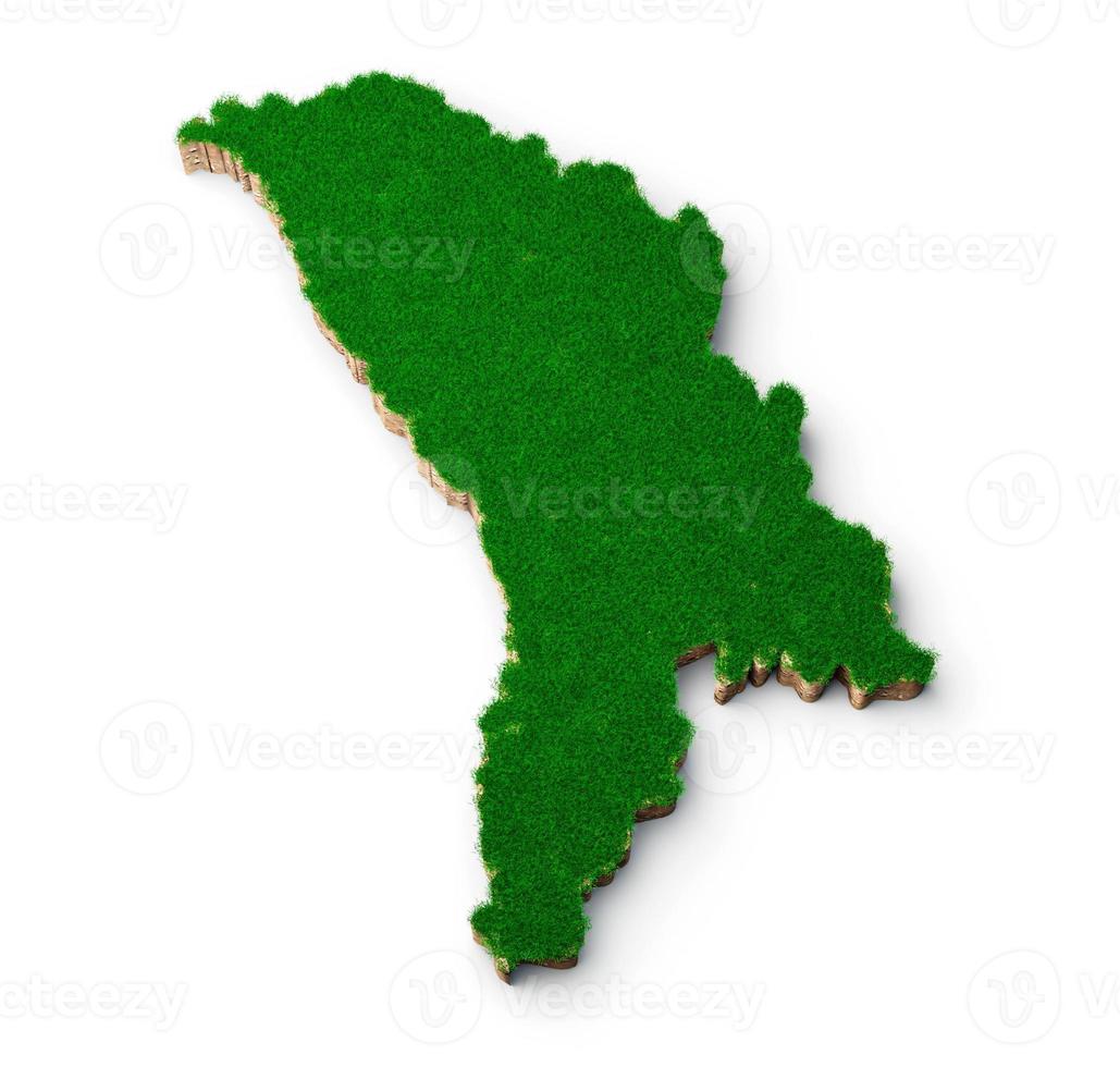 Moldova Map soil land geology cross section with green grass and Rock ground texture 3d illustration photo