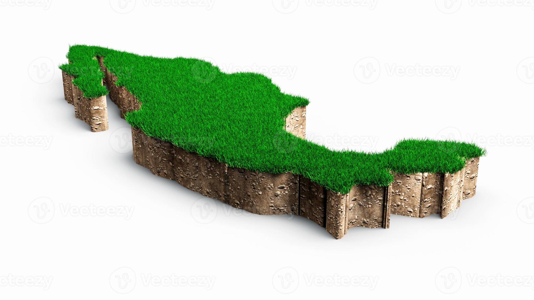 Mexico Map soil land geology cross section with green grass and Rock ground texture 3d illustration photo