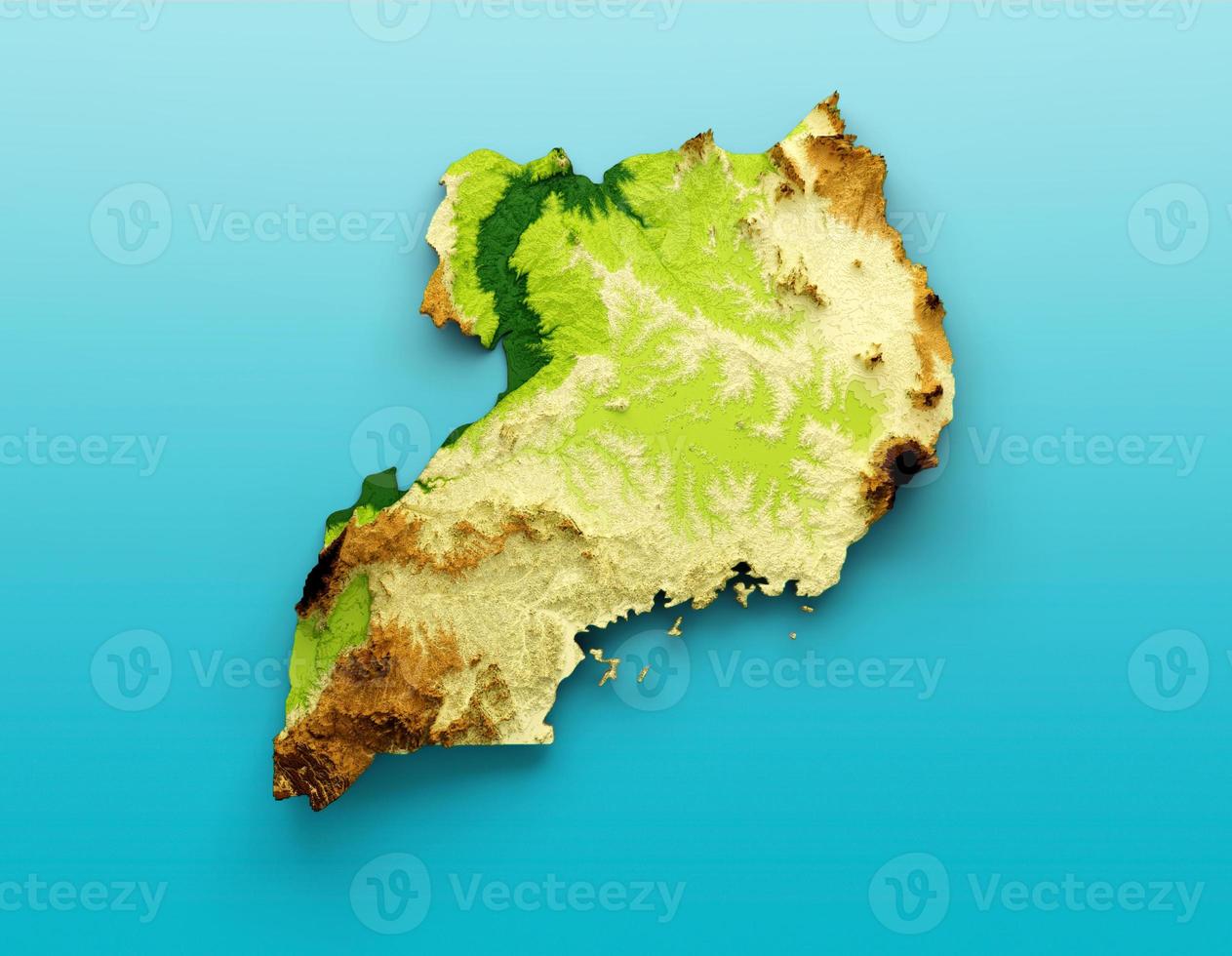 Uganda Map Shaded relief Color Height map on the sea Blue Background 3d illustration photo