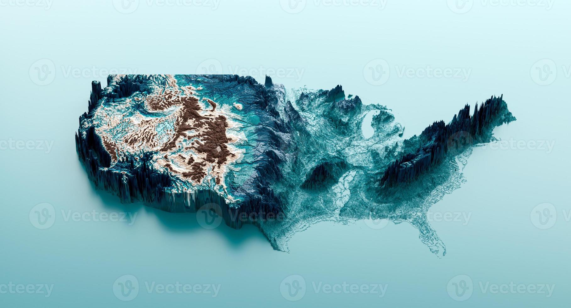 Topographic USA Map Hypsometric America Elevation tint Spectral Shaded relief map 3d illustration photo