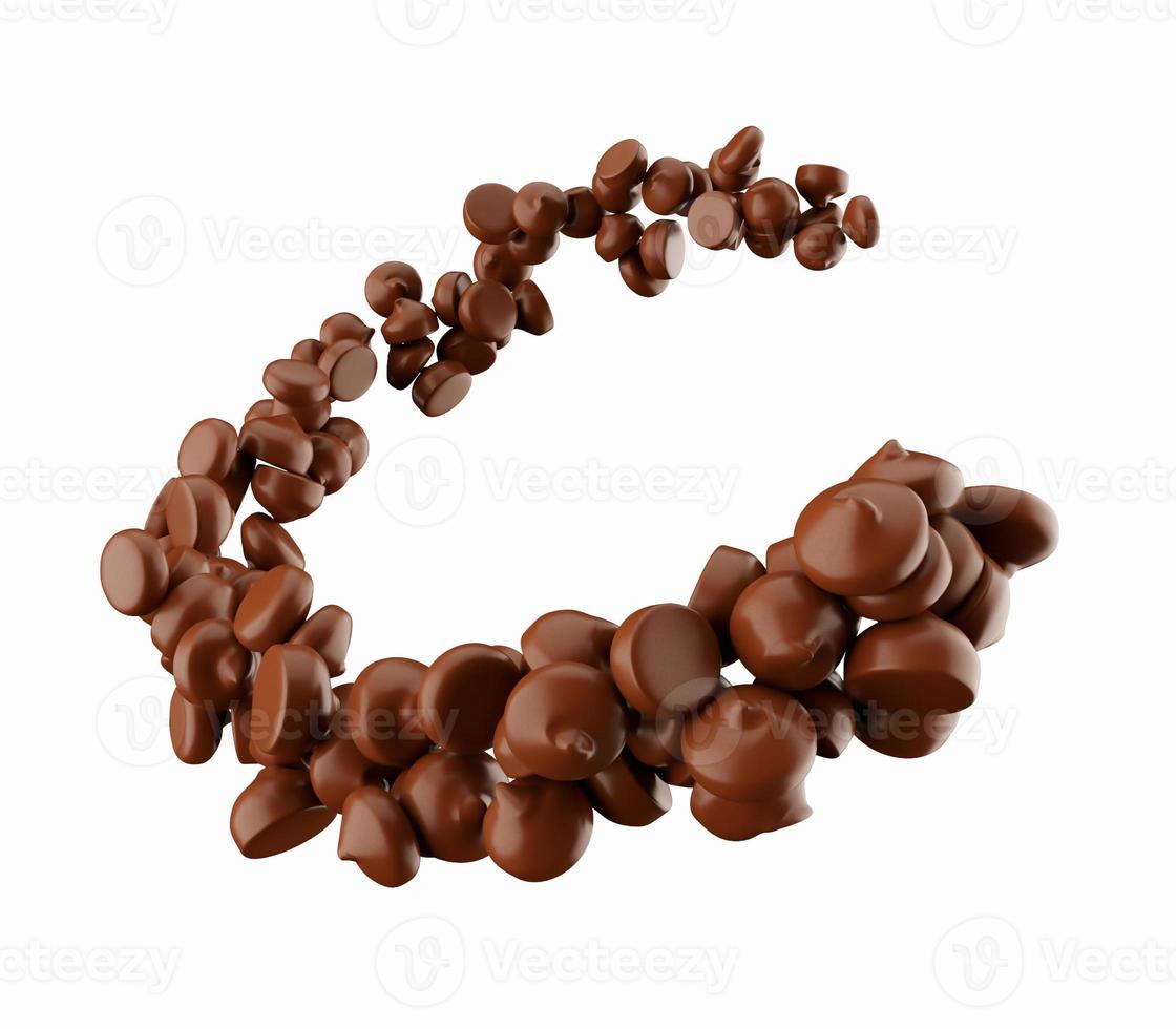 Chocolate chips in shape of crescent moon 3d illustration photo