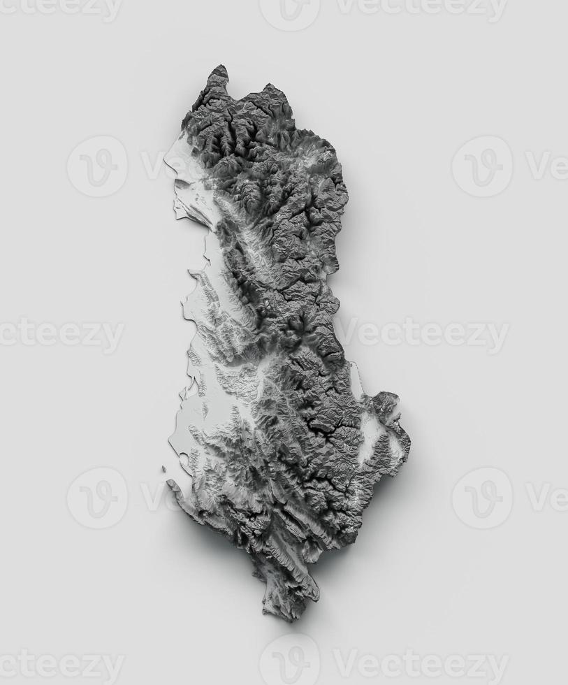 Albania Map Shaded relief Color Height map on white Background 3d illustration photo