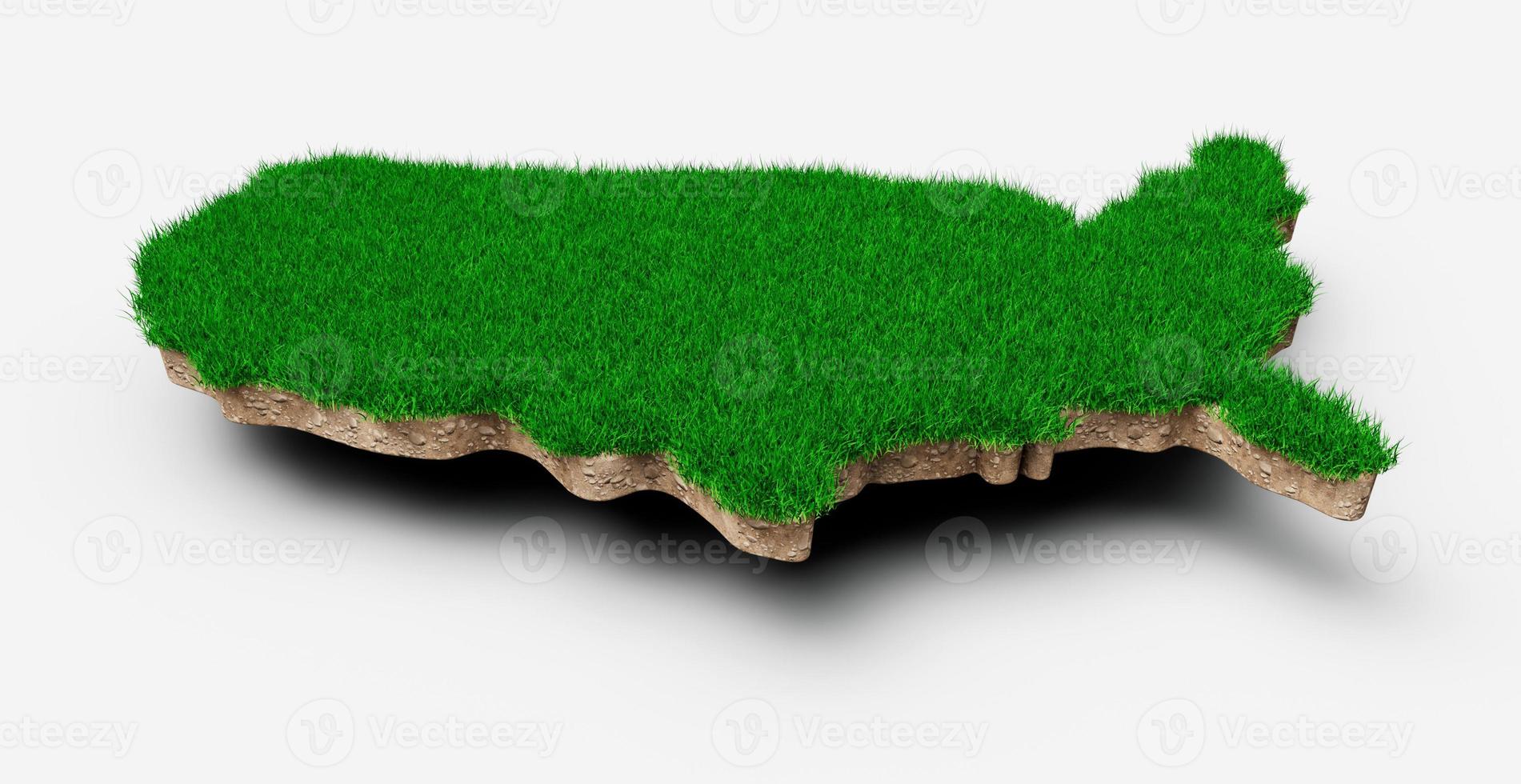 USA Map soil land geology cross section with green grass and Rock ground texture 3d illustration photo