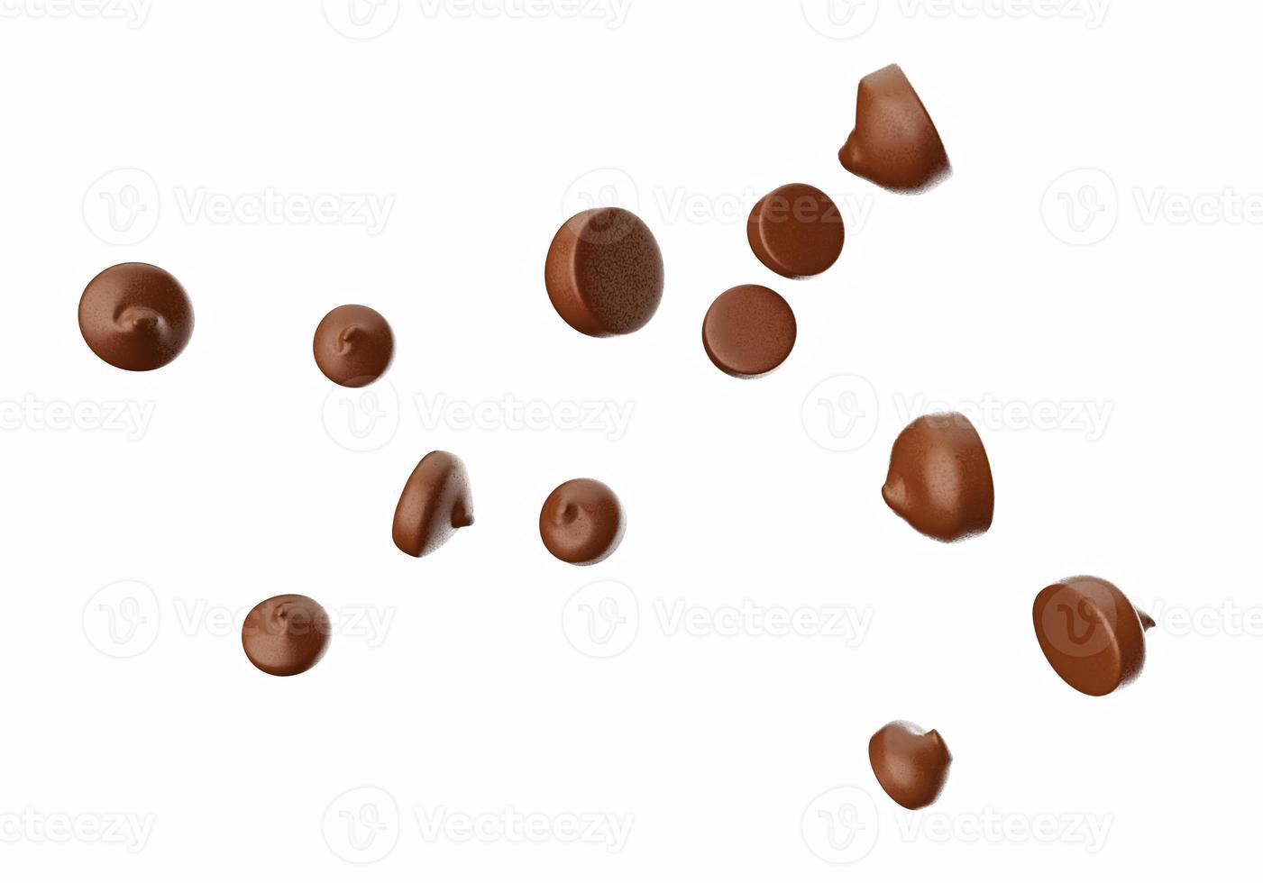 Chocolate Chips Flying isolated on white background 3d illustration