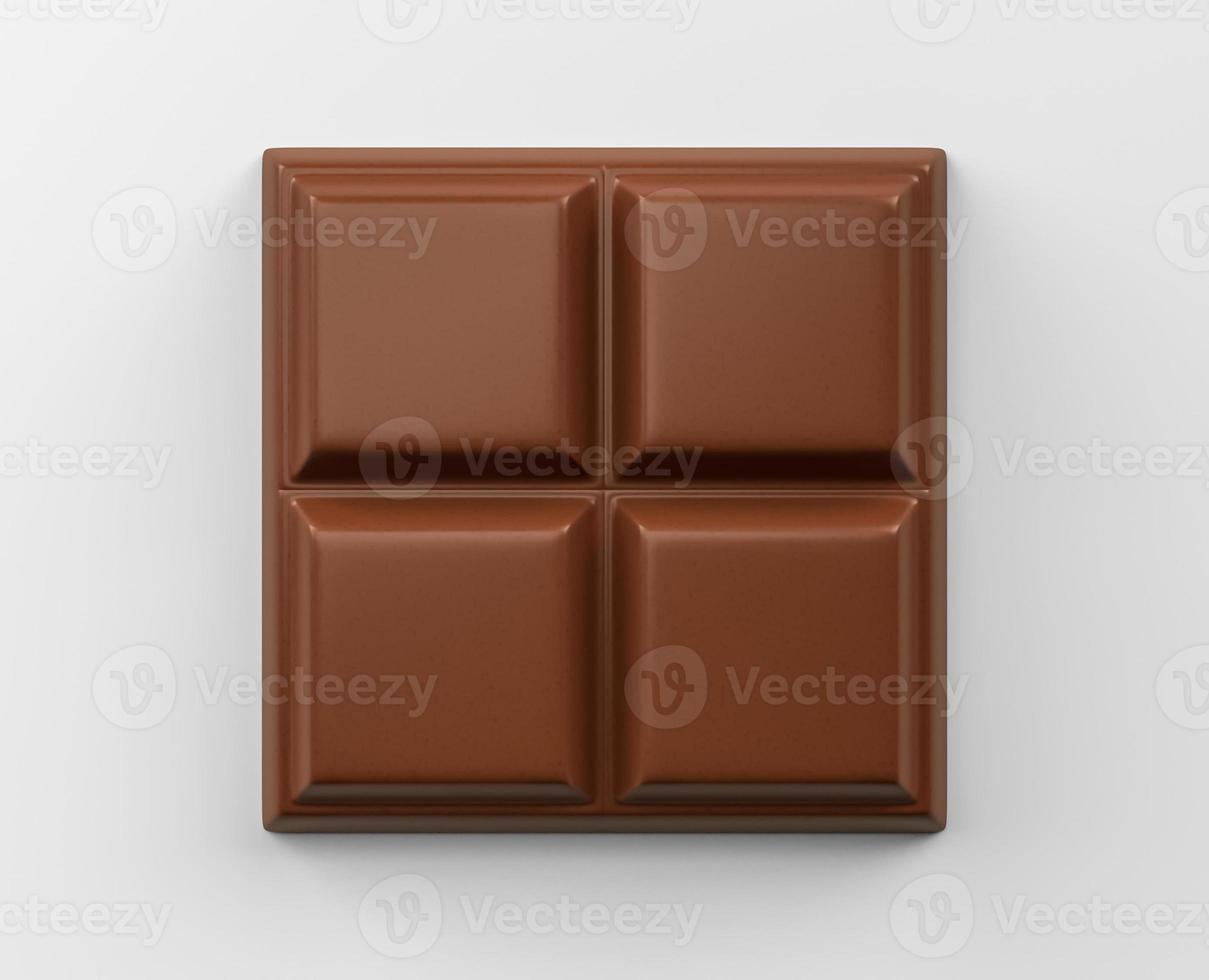 Milk chocolate pieces isolated on white background. top viewChocolate cubes, pieces of bitter, dark chocolate bar, isolated on white background, top view 3d illustration photo