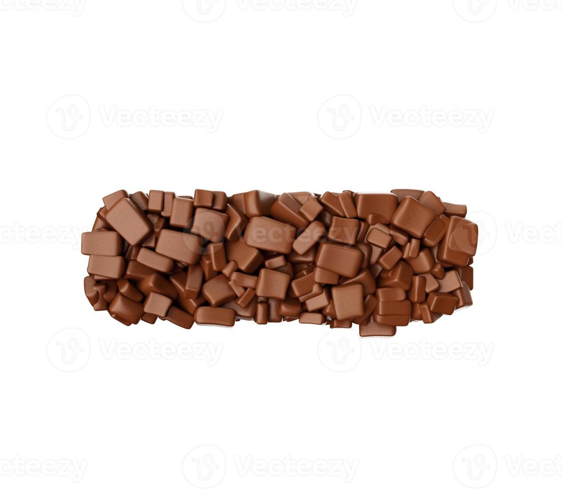 Hyphen sign Dash sign made of chocolate Chunks Chocolate Pieces Alphabet Letter 3d illustration photo