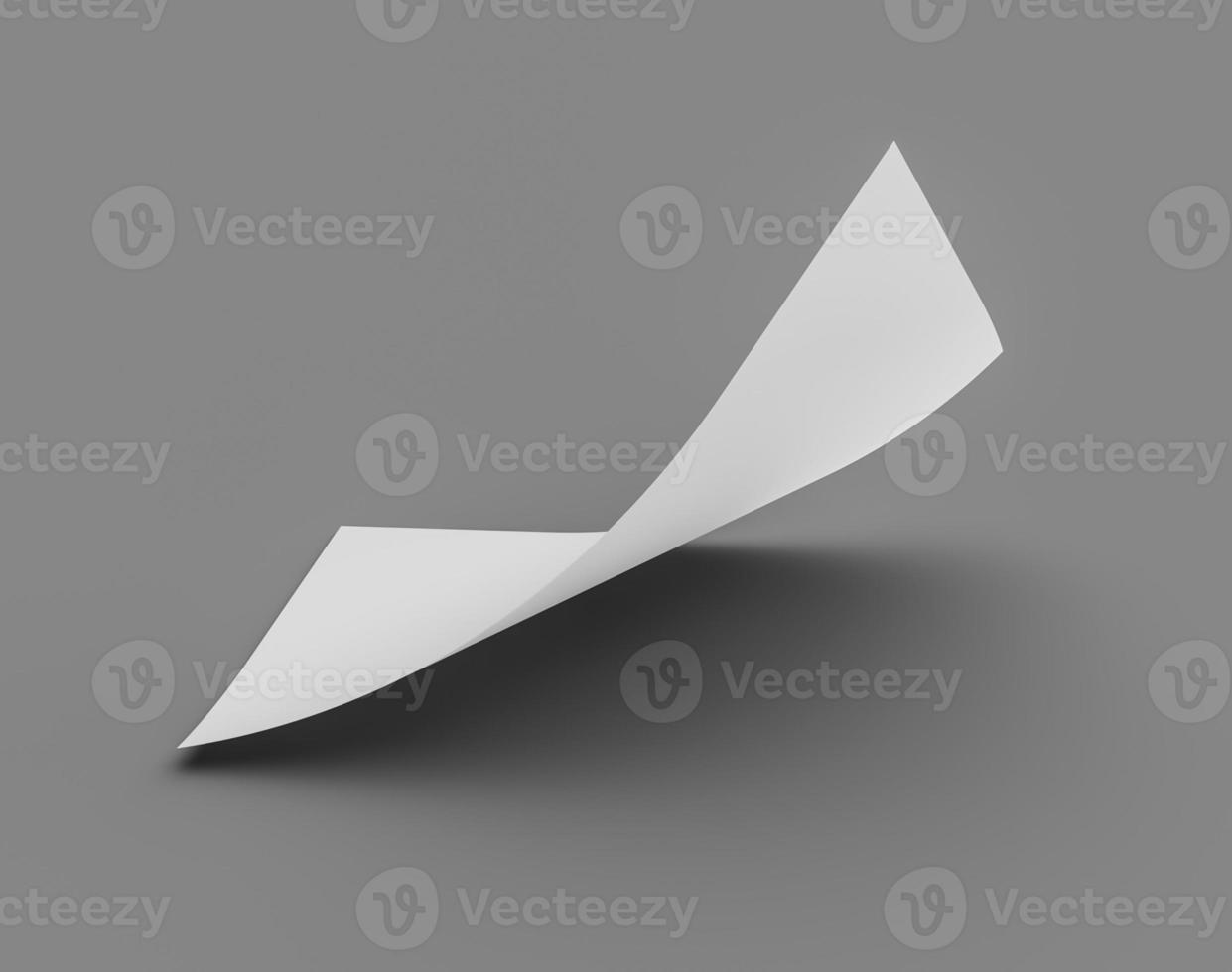 Bent empty paper sheet. empty paper Mockup A4 format paper with shadows on gray background 3d Illustration photo
