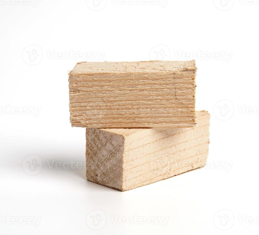 Two wooden rectangle cubes for creative isolated on the white background photo