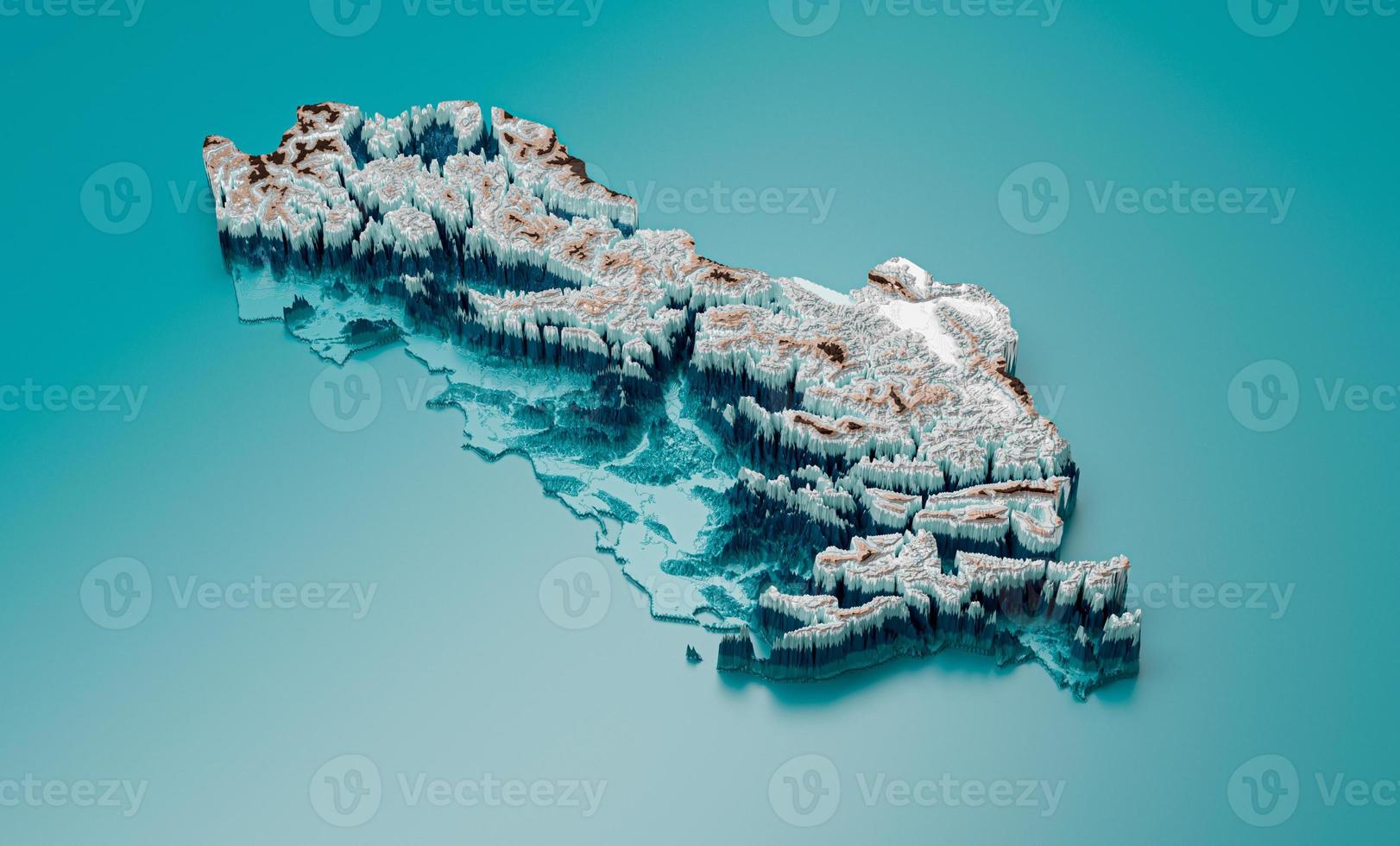 Topographic Albania Map Hypsometric Albania Elevation tint Spectral Shaded relief map 3d illustration photo