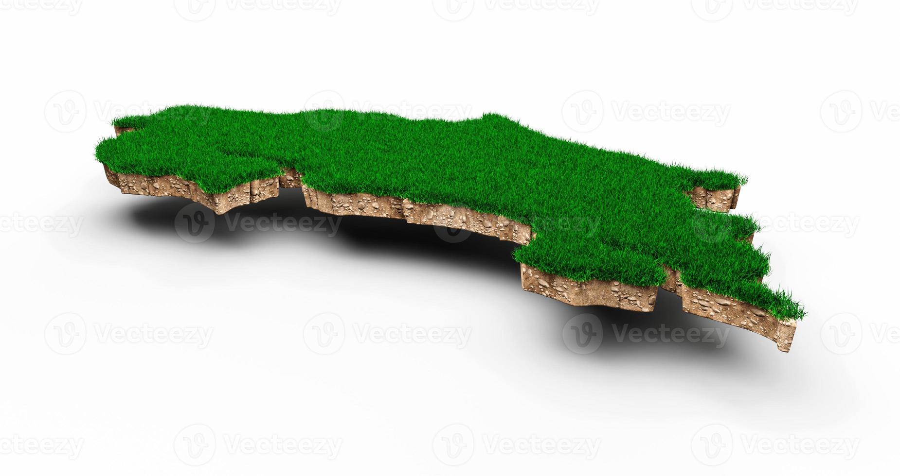 Costa Rica Map soil land geology cross section with green grass and Rock ground texture 3d illustration photo