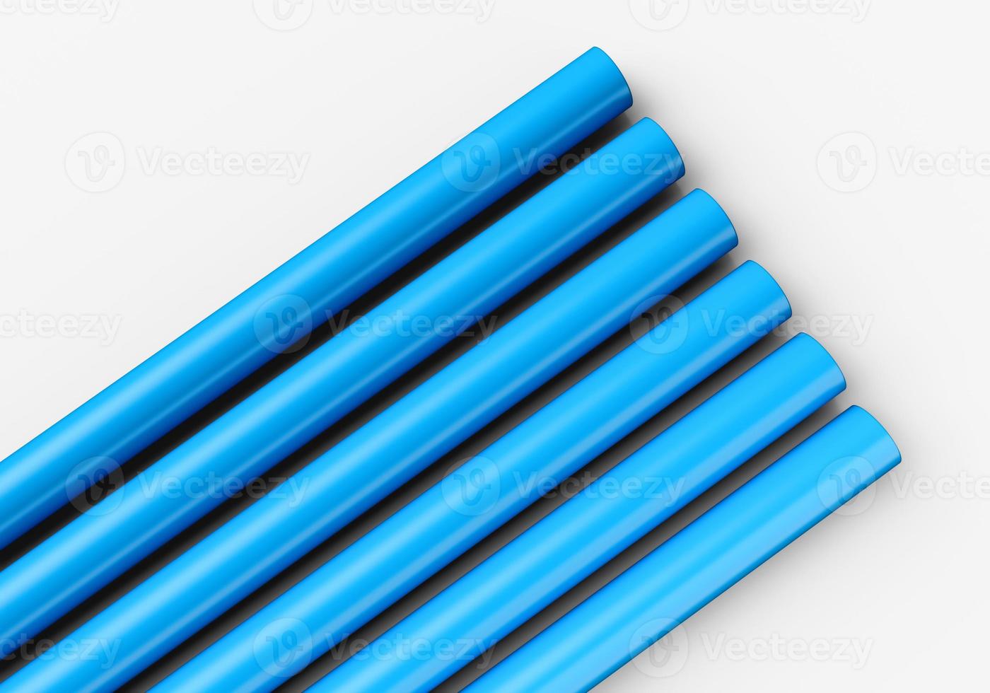 Blue PVC pipes top view isolated white background 3d illustration photo