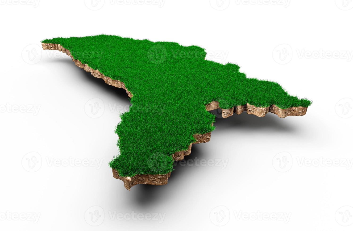 Moldova Map soil land geology cross section with green grass and Rock ground texture 3d illustration photo