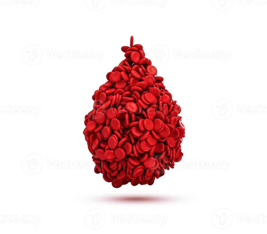 Drop of Red Blood Cells Isolated on white Background 3D Illustration photo