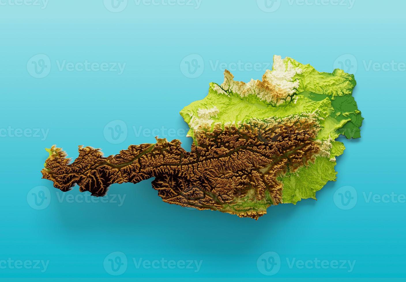Austria Map Shaded relief Color Height map on the sea Blue Background 3d illustration photo