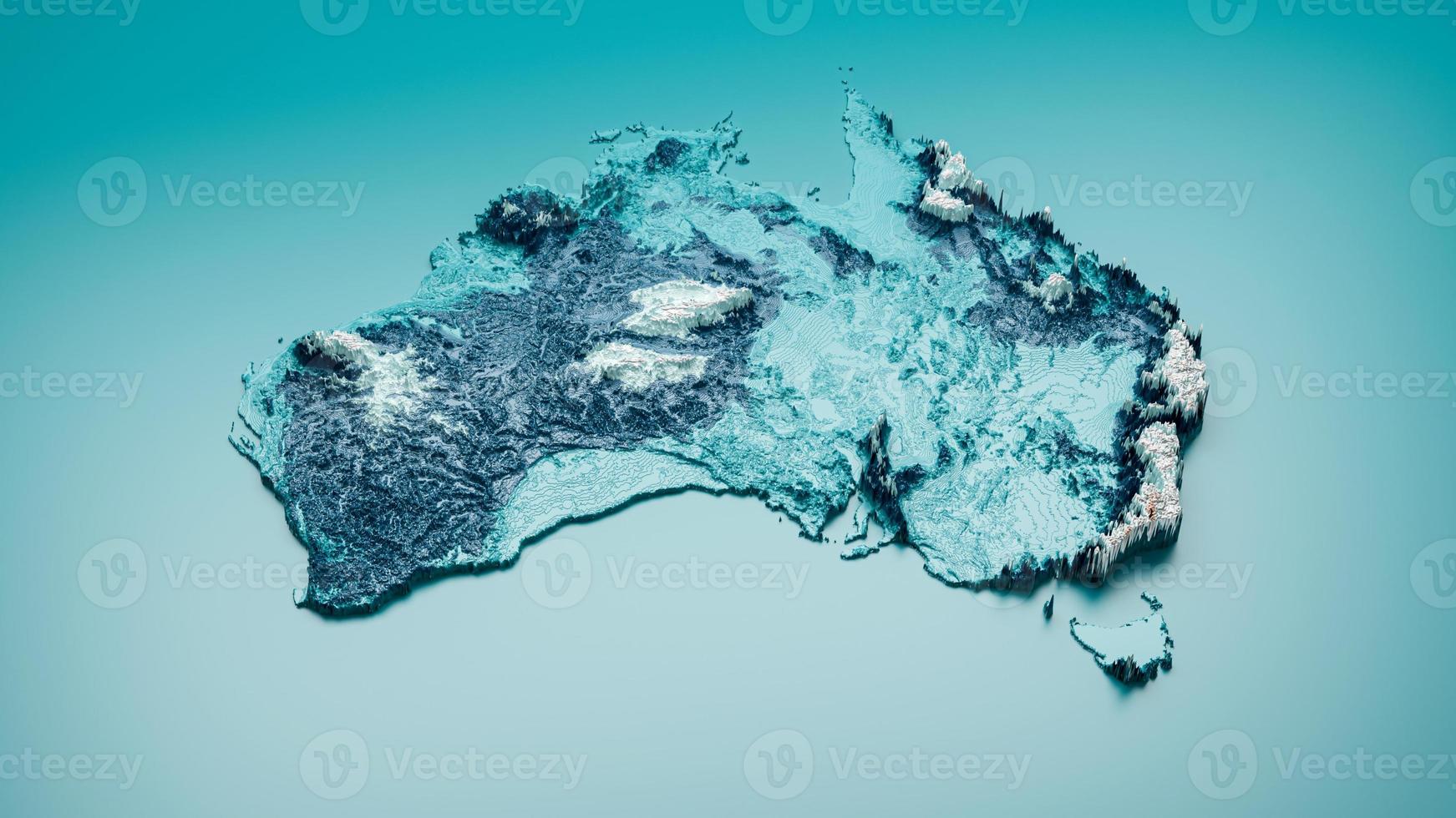 Topographic Australia Map Hypsometric Australia Elevation tint Spectral Shaded relief map 3d illustration photo