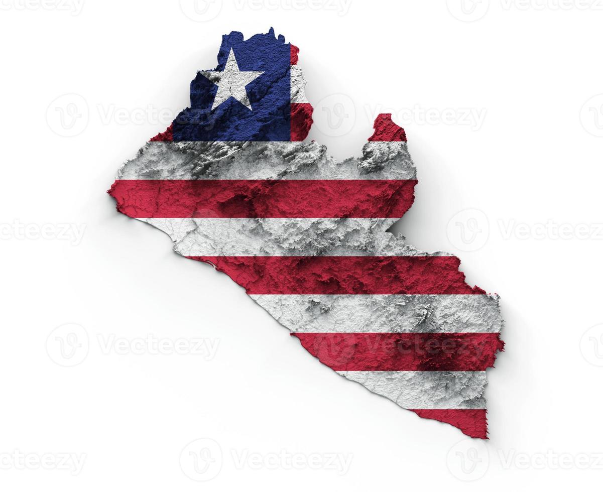 Liberia Map Liberia Flag Shaded relief Color Height map on white Background 3d illustration photo