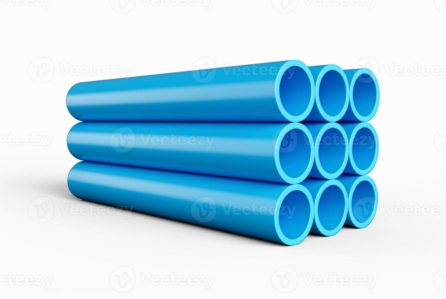 Blue PVC pipes Stacked isolated on white background, 3d illustration