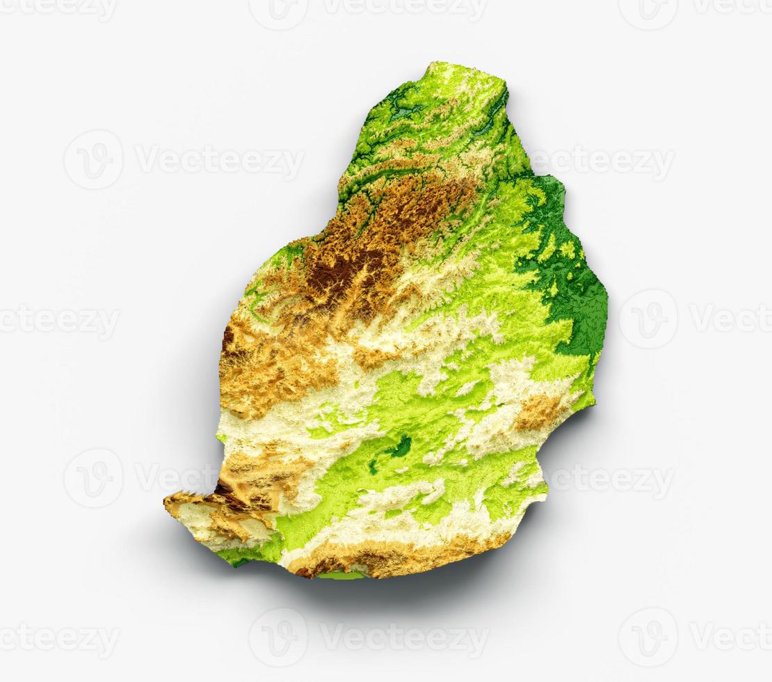 Mauritius Map Shaded relief Color Height map on the sea Blue Background 3d illustration photo