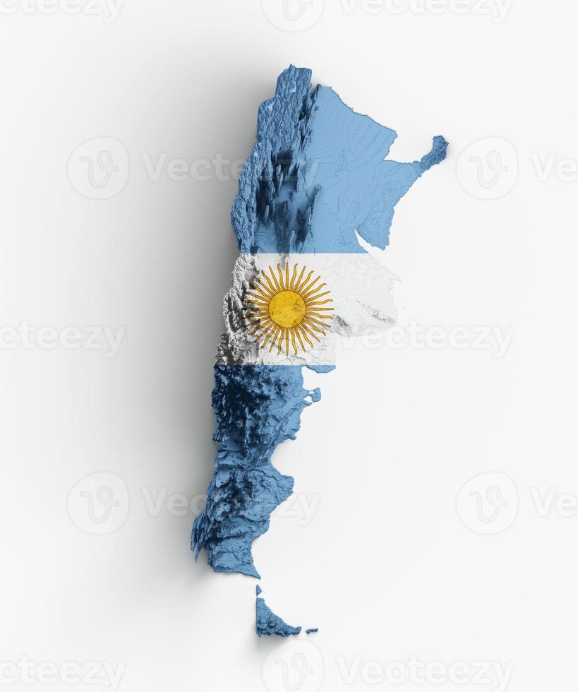 Argentina. Shaded relief map with Flag 3d illustration photo