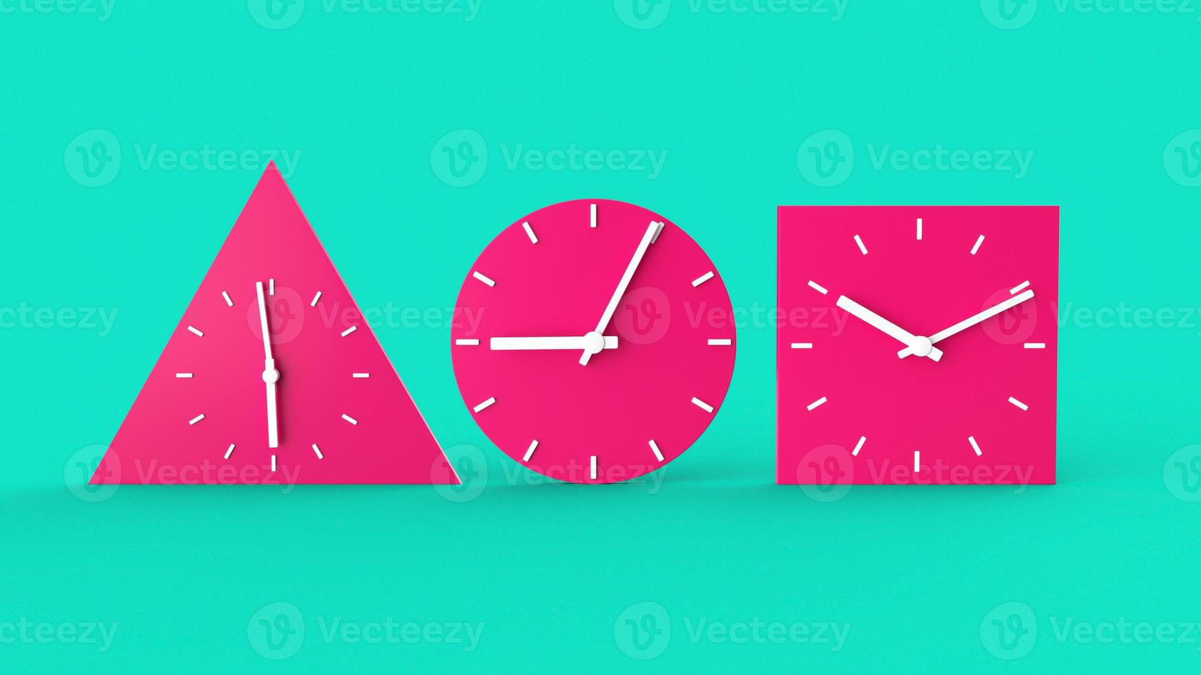 Clock in different shapes triangle circle and square 3d illustration photo