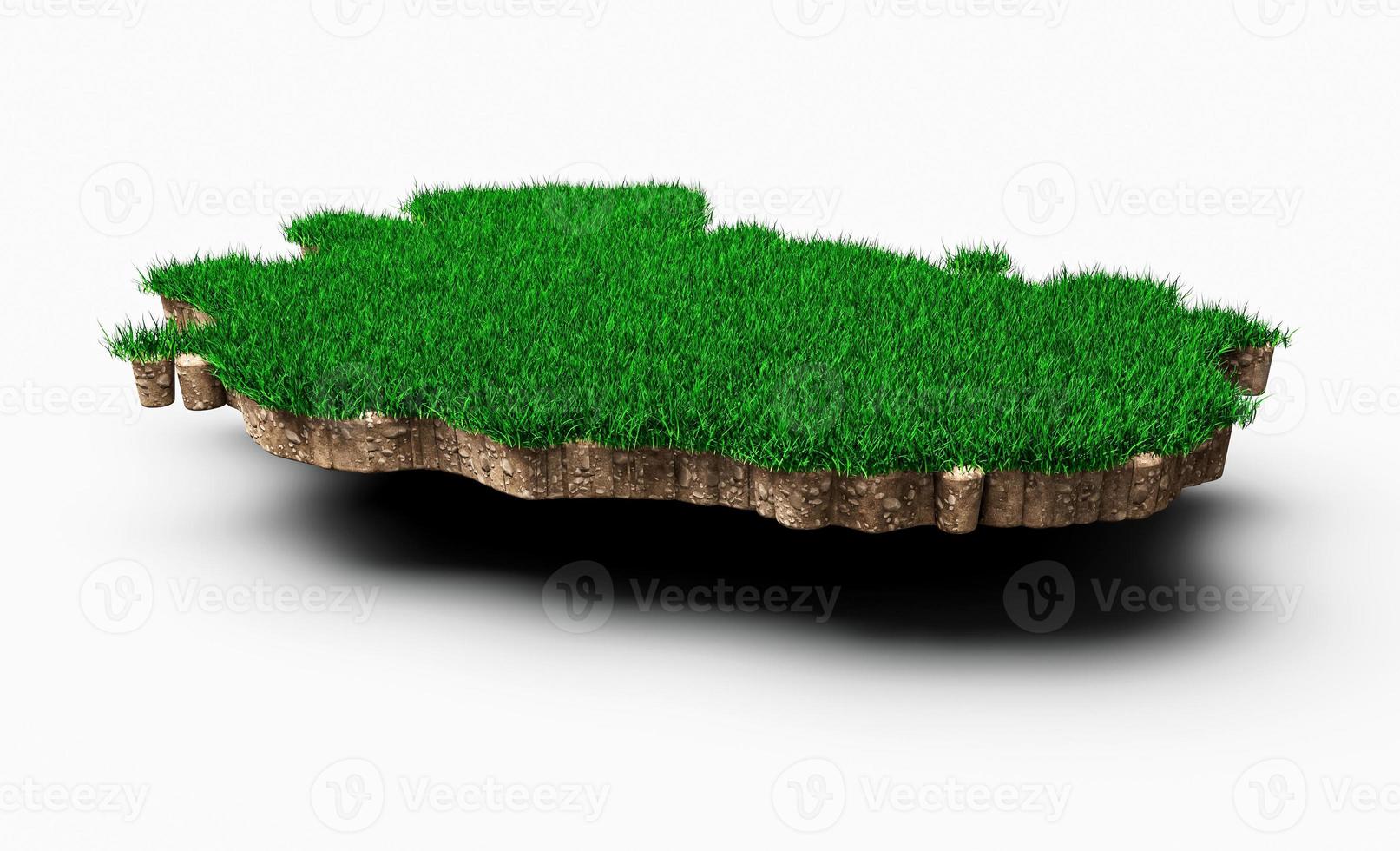 Iceland Map soil land geology cross section with green grass and Rock ground texture 3d illustration photo