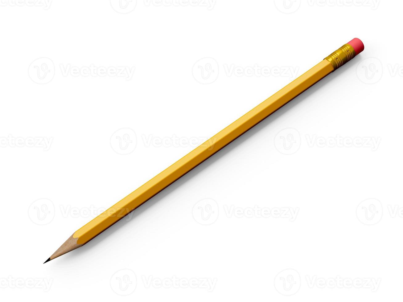 Yellow Pencil isolated on white background Top View 3d illustration photo