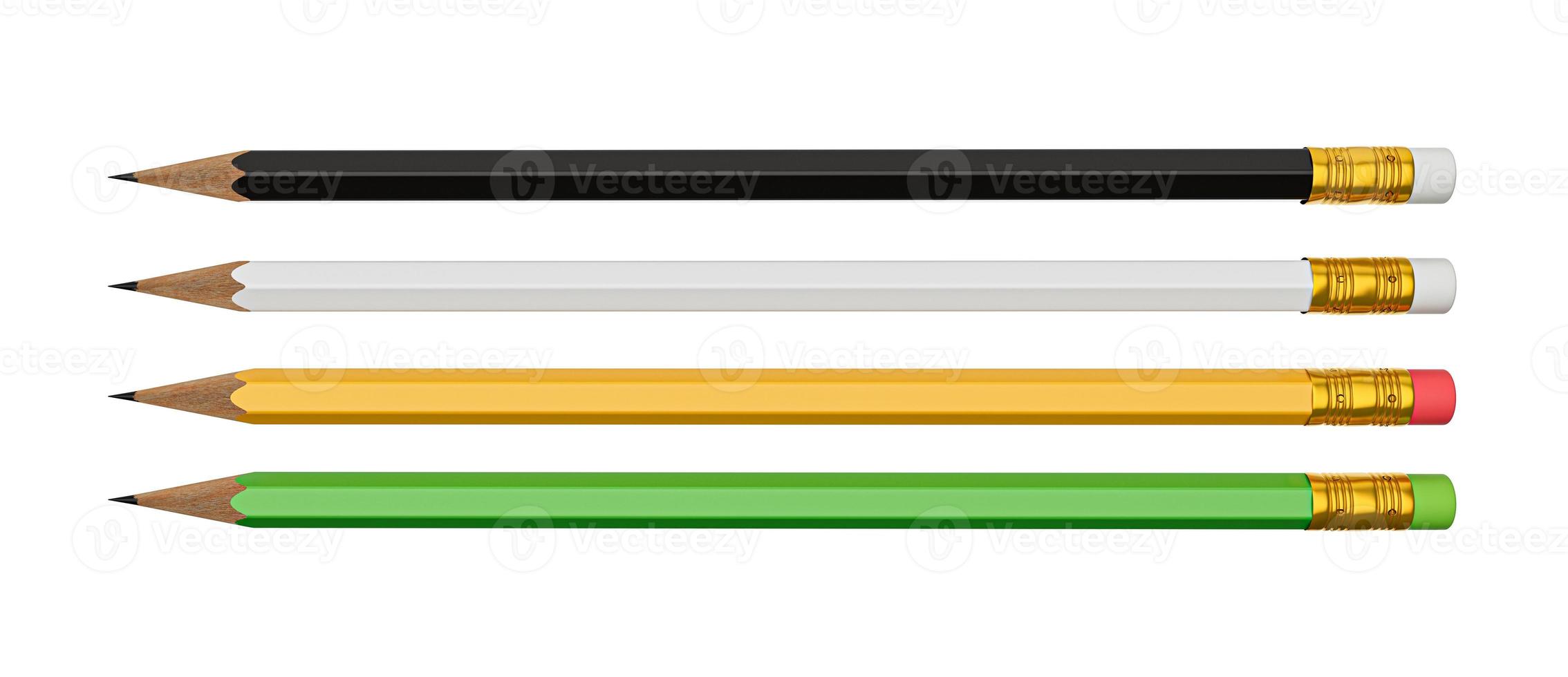 white, Yellow, Green and black pencils isolated on White background mock up 3d illustration photo