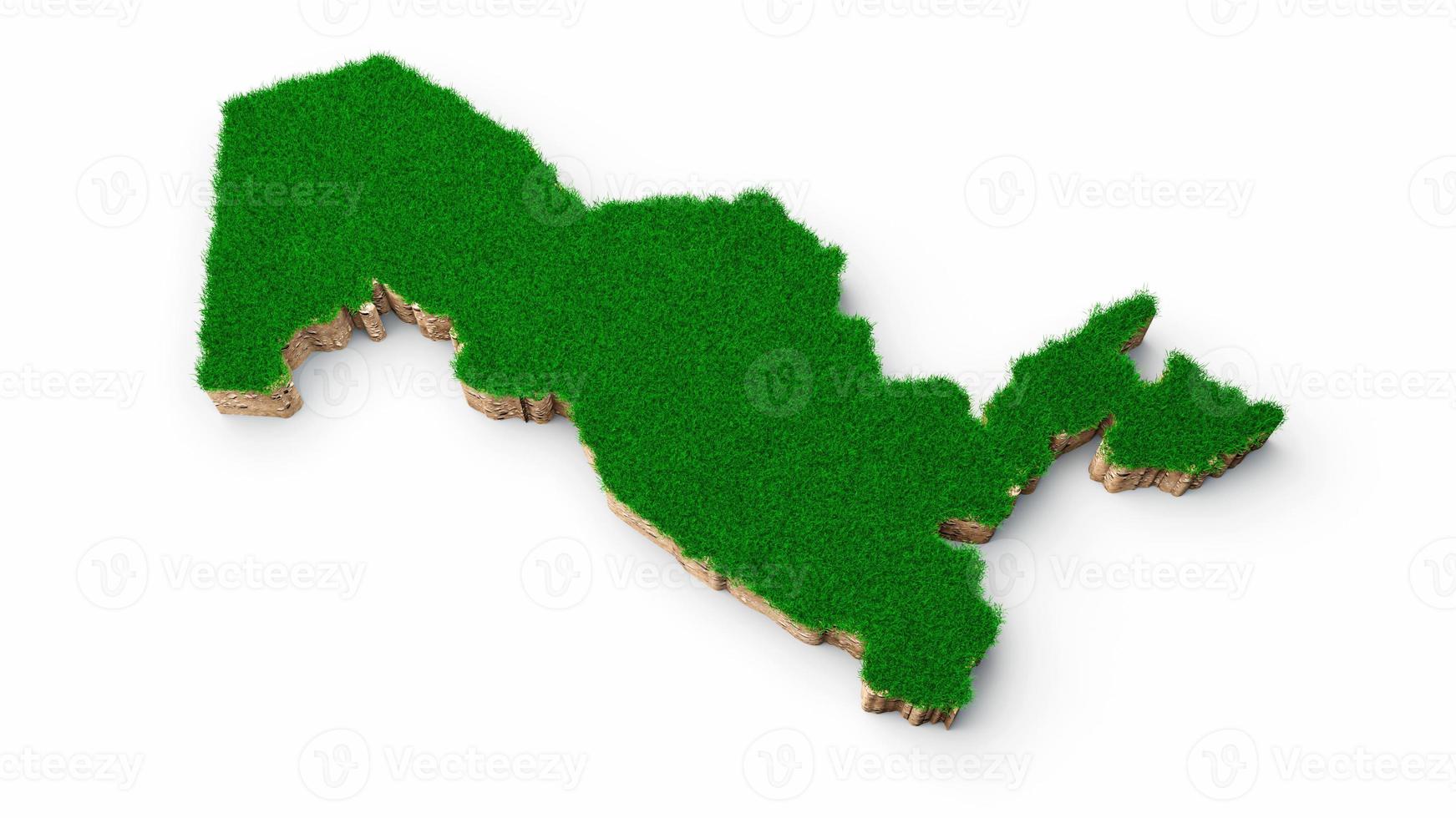Uzbekistan Map soil land geology cross section with green grass and Rock ground texture 3d illustration photo
