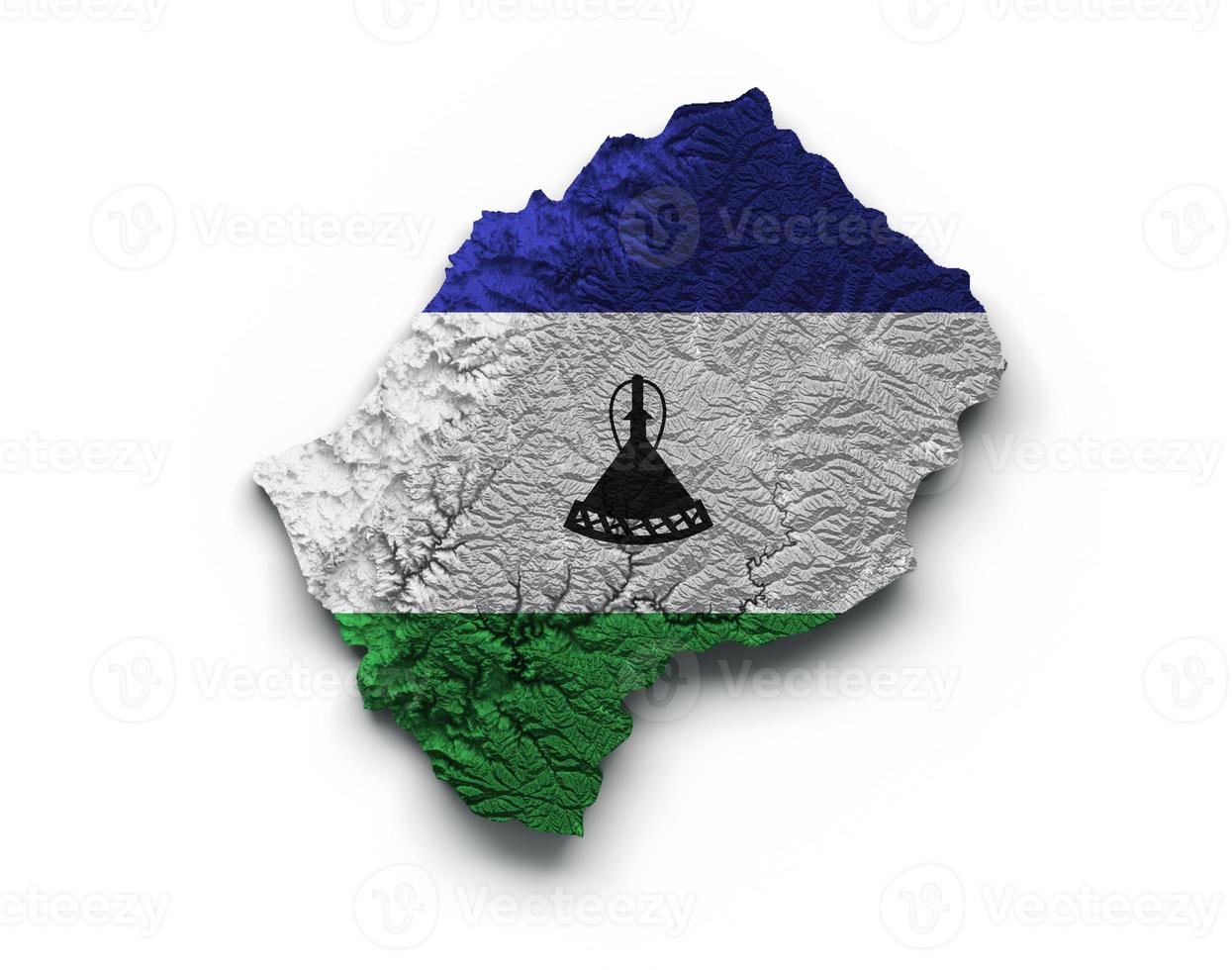 Lesotho Map Lesotho Flag Shaded relief Color Height map on white Background 3d illustration photo