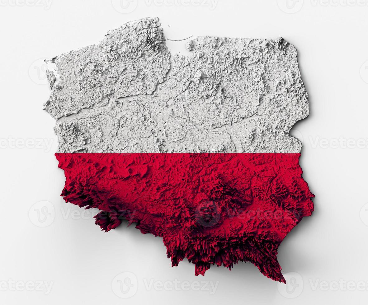 Poland Topographic Map 3d realistic Poland map Color texture and Rivers 3d illustration photo