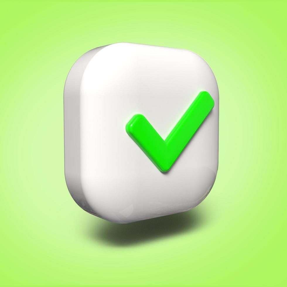 3D render check mark symbol icon green, transparent, PNG photo