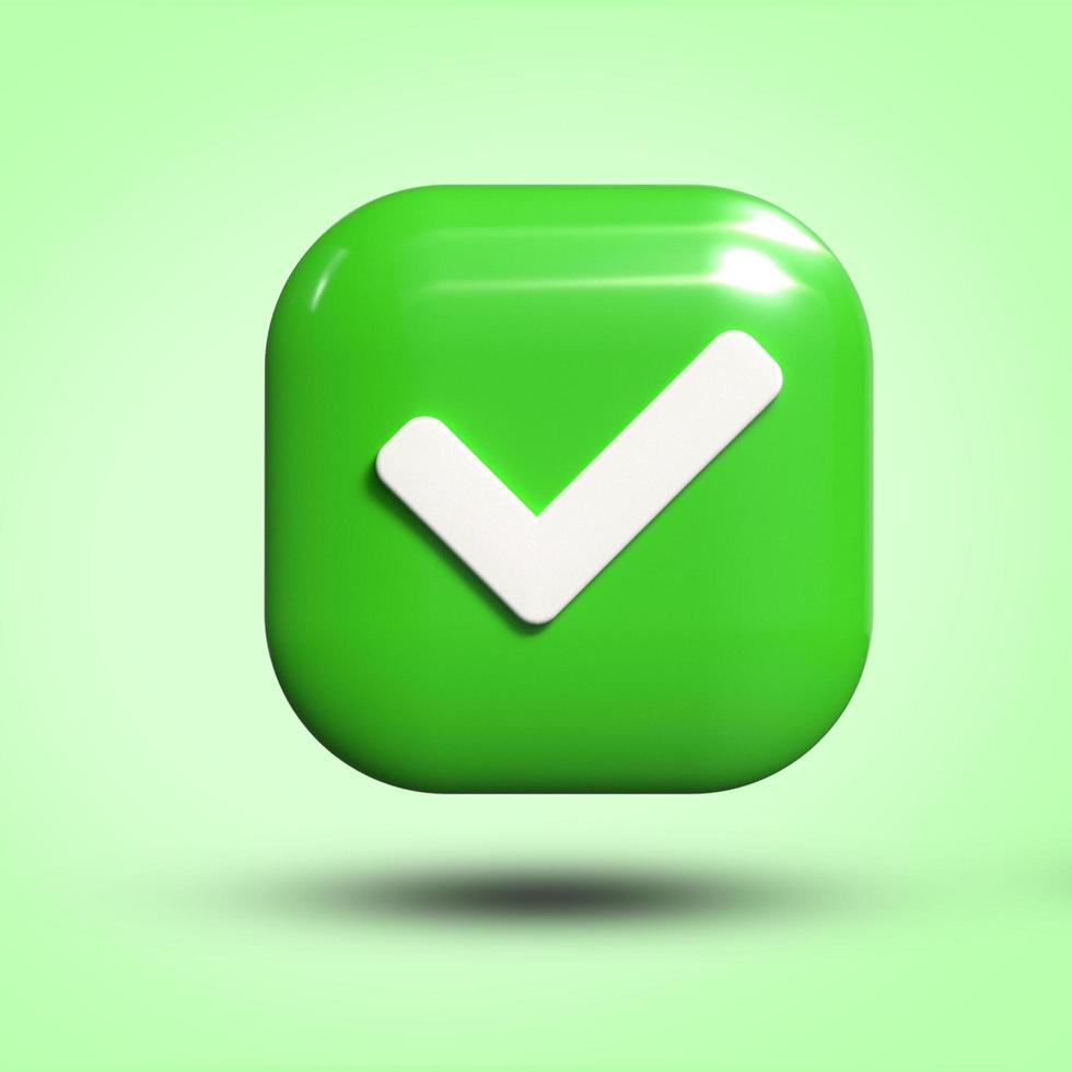 3D render check mark symbol icon green, transparent, PNG photo