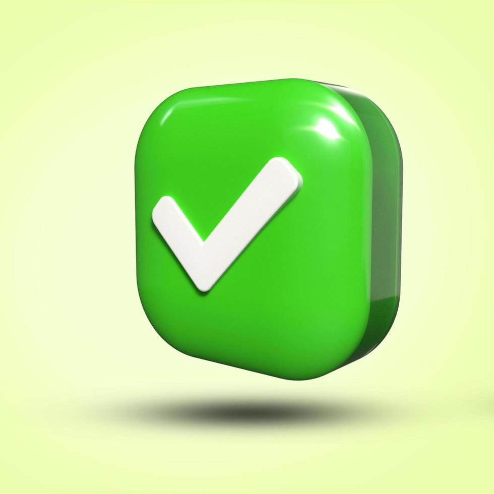 3d render icono de símbolo de marca de verificación verde, transparente, png foto