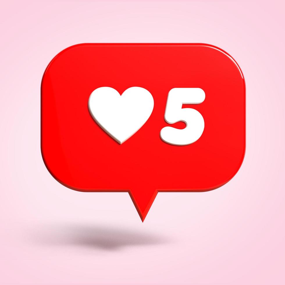 3D render notification like  for social media red color, transparent, PNG photo