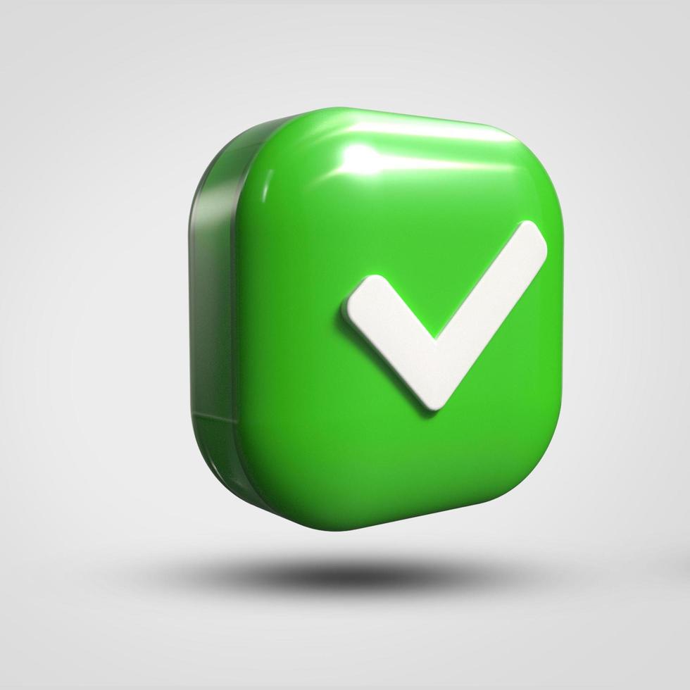 3D render check mark symbol icon green, transparent, PNG photo