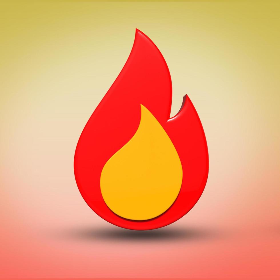 3D render fire icon png transaparent, red, orange photo